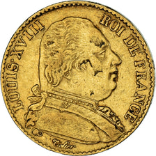 Moeda, França, Louis XVIII, 20 Francs, 1815, Paris, EF(40-45), Dourado