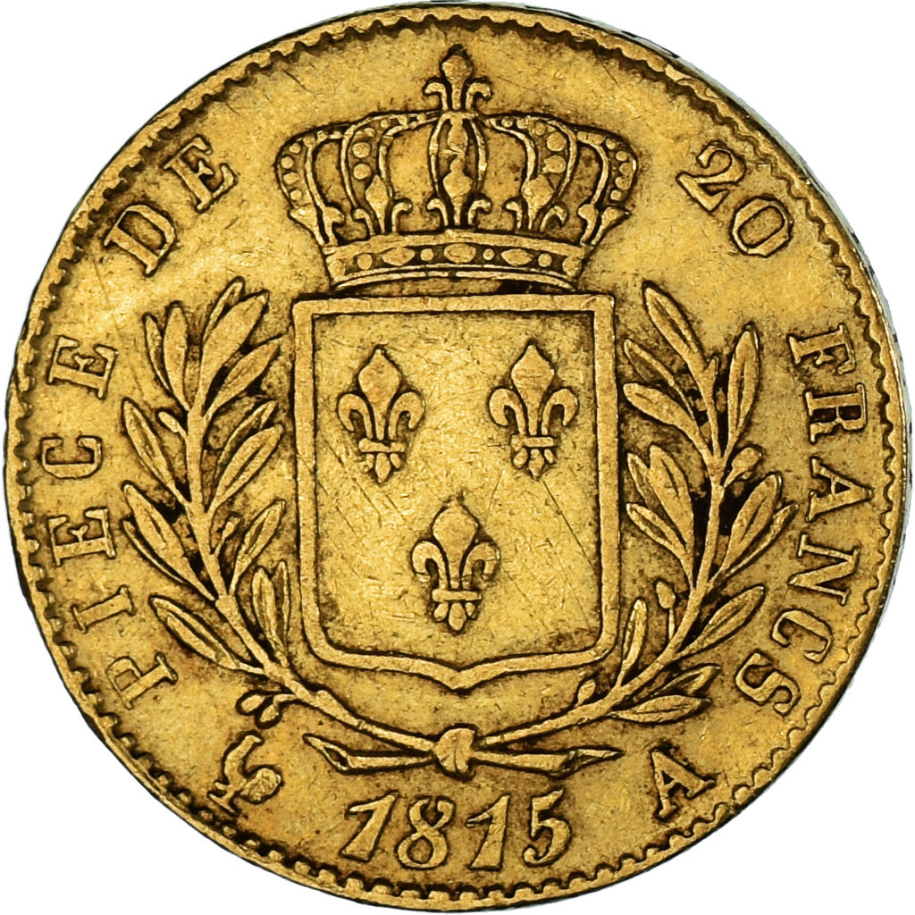 Moeda, França, Louis XVIII, 20 Francs, 1815, Paris, EF(40-45), Dourado