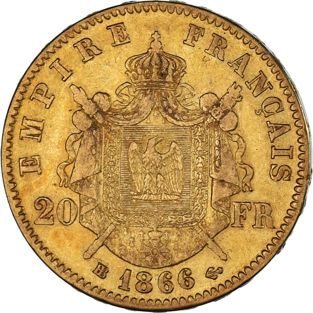 Münze, Frankreich, Napoleon III, 20 Francs, 1866, Strasbourg, SS+, Gold