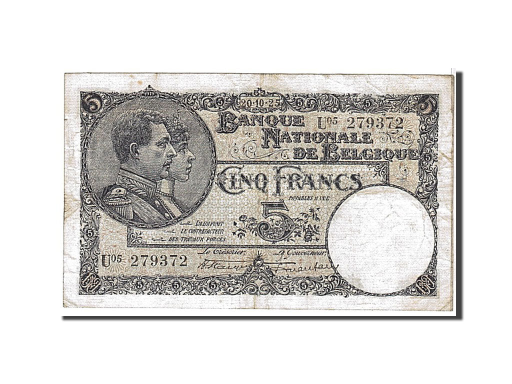 Banknote, Belgium, 5 Francs, 1925, KM:93, VF(20-25)