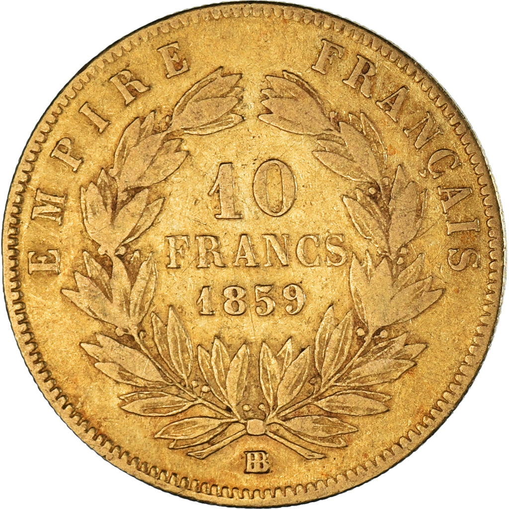 Munten, Frankrijk, Napoleon III, 10 Francs, 1859, Strasbourg, FR+, Goud