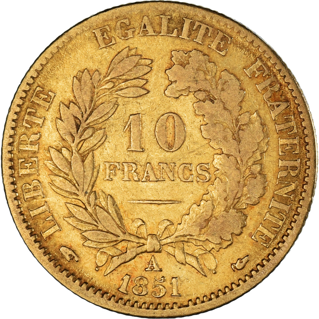 Moneta, Francja, Cérès, 10 Francs, 1851, Paris, VF(30-35), Złoto, KM:770