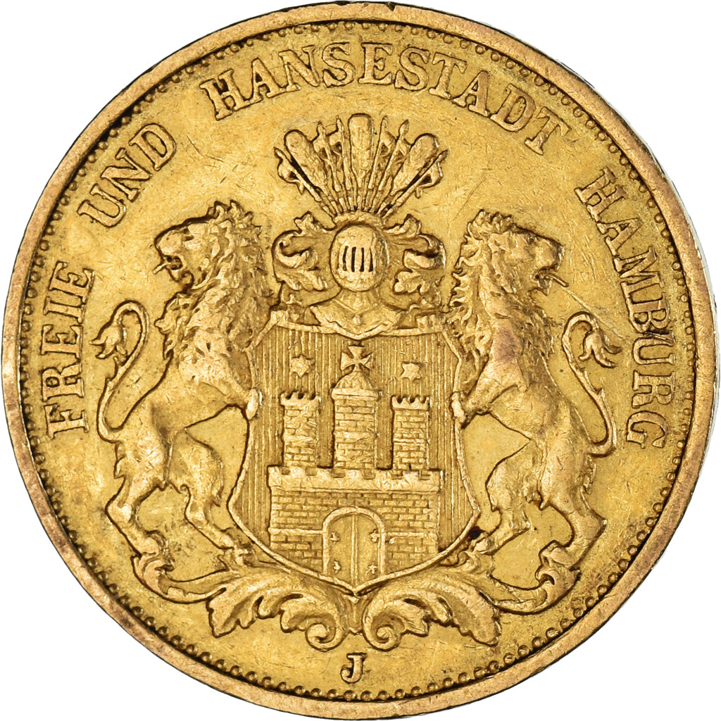 Coin, German States, HAMBURG, 20 Mark, 1887, Hamburg, EF(40-45), Gold, KM:602