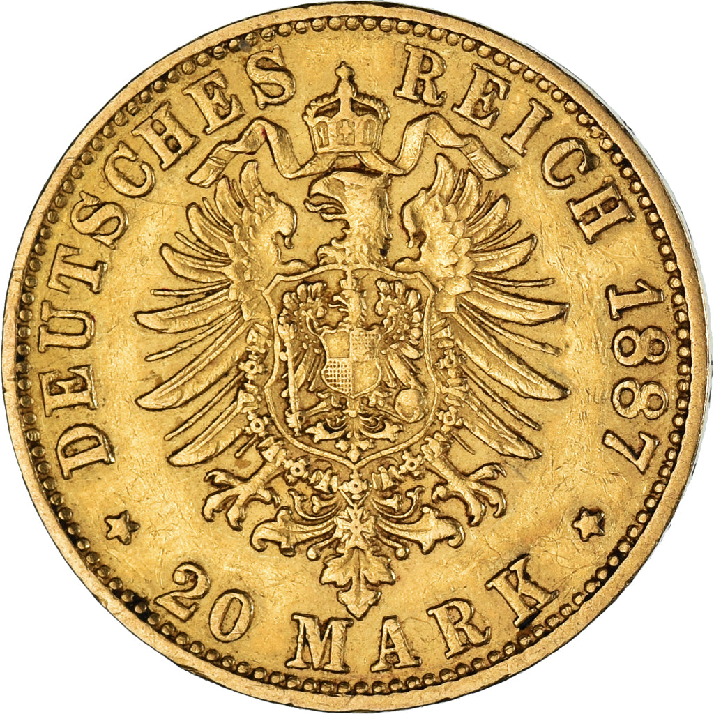 Coin, German States, HAMBURG, 20 Mark, 1887, Hamburg, EF(40-45), Gold, KM:602