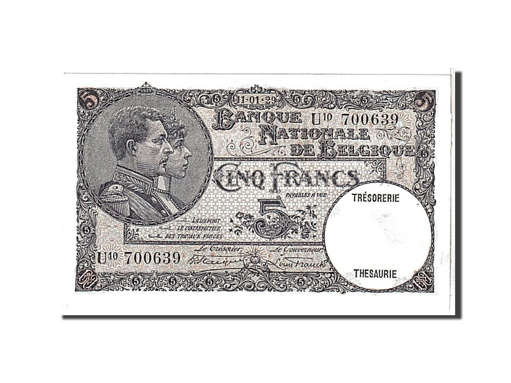 Banconote, Belgio, 5 Francs, 1929, KM:97b, SPL-