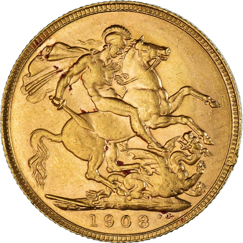 Coin, Great Britain, Edward VII, Sovereign, 1908, Souverain, AU(55-58), Gold