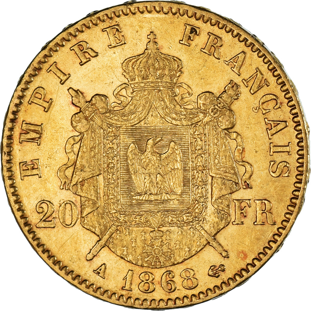Coin, France, Napoleon III, 20 Francs, 1868, Paris, AU(50-53), Gold, KM 801.1