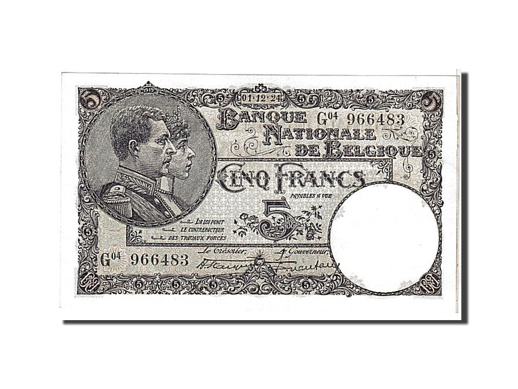 Banknote, Belgium, 5 Francs, 1924, KM:93, UNC(63)