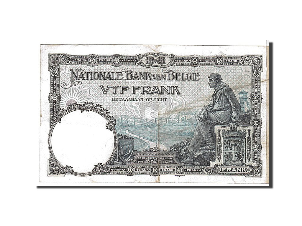 Belgium, 5 Francs, 1922, KM #93, EF(40-45), G01576287
