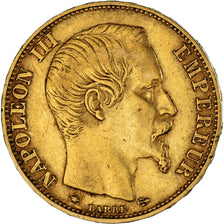Francia, Napoleon III, 20 Francs, 1858, Strasbourg, BB, Oro, KM:781.2