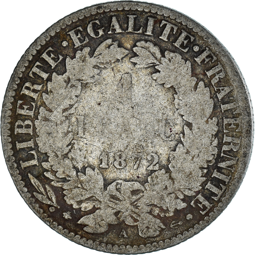 Coin, France, Cérès, Franc, 1872, Paris, VF(20-25), Silver, KM:822.1