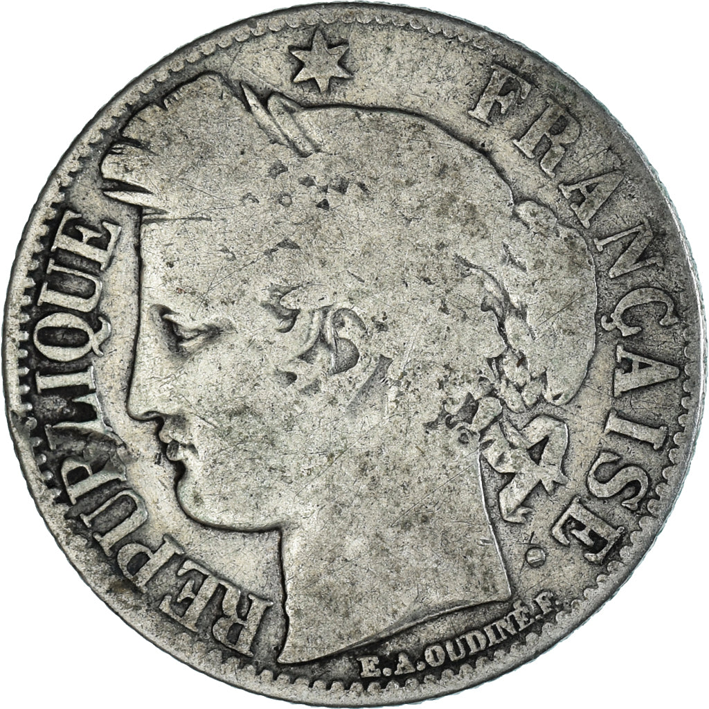 Moeda, França, Cérès, Franc, 1872, Bordeaux, F(12-15), Prata, KM:822.2