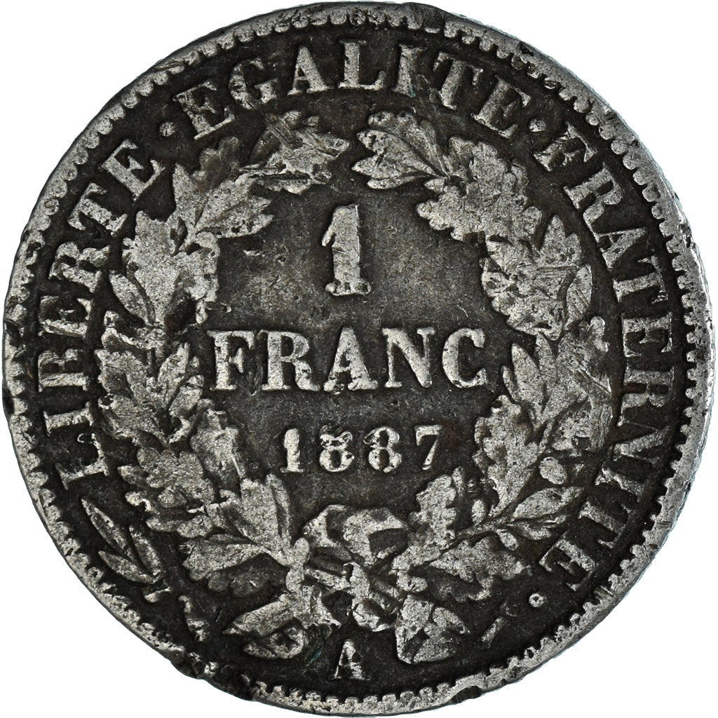 Moneta, Francja, Cérès, Franc, 1887, Paris, VF(30-35), Srebro, KM:822.1