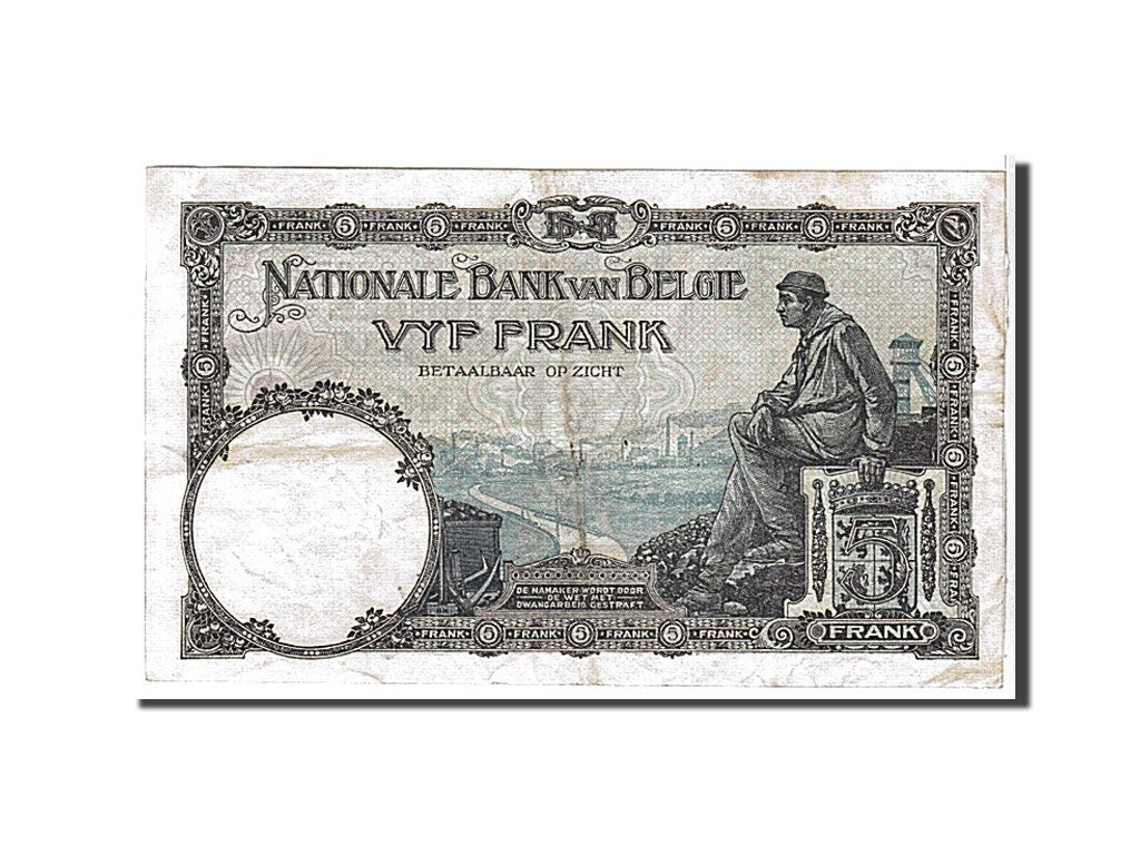 Banknote, Belgium, 5 Francs, 1924, KM:93, VF(20-25)