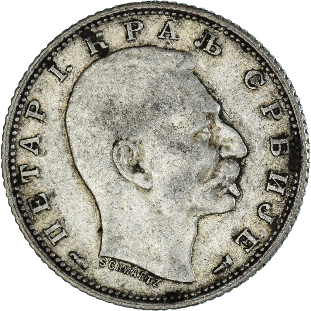 SERBIA, Dinar, 1915, Paris, KM #25.3, EF(40-45), Silver, 23, 4.99