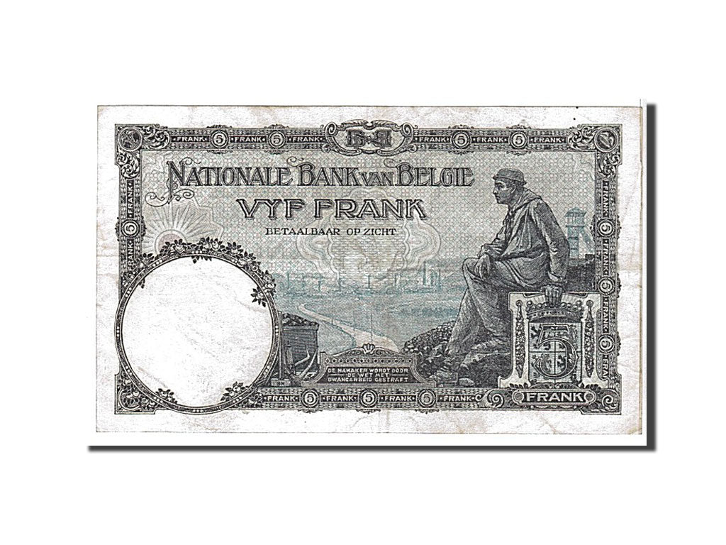 Banknote, Belgium, 5 Francs, 1923, KM:93, EF(40-45)