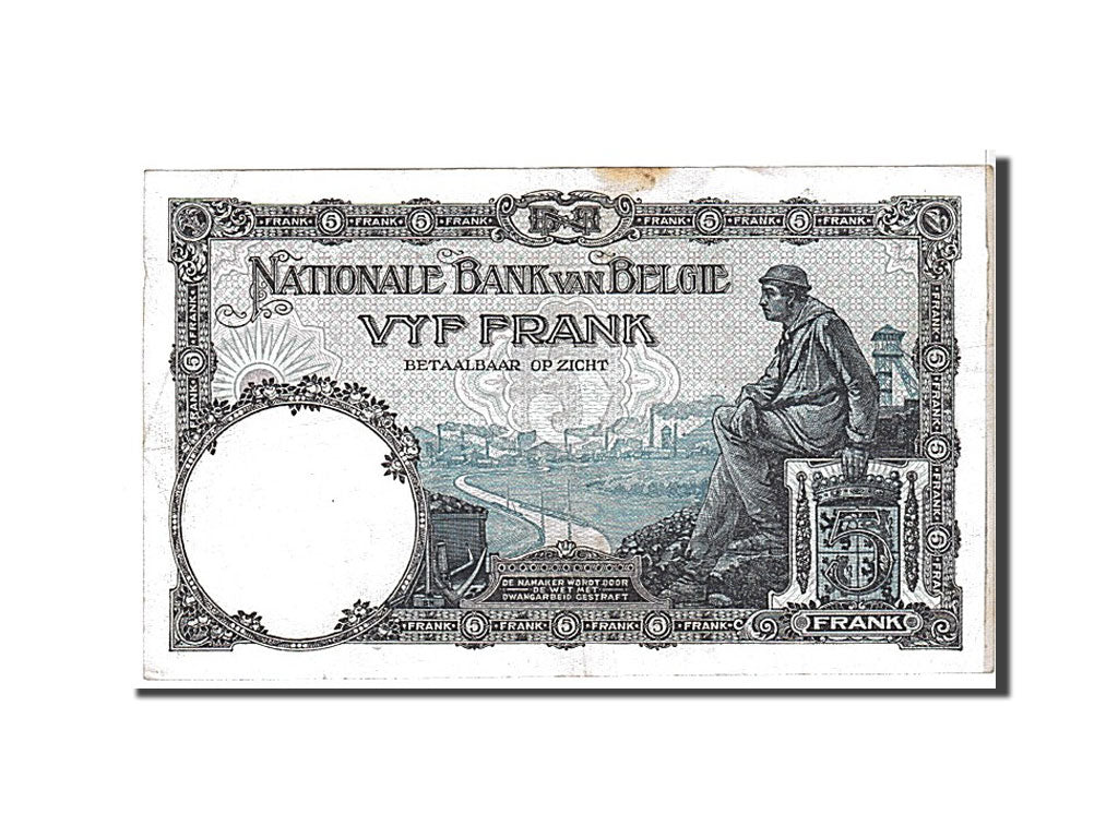 Belgium, 5 Francs, 1922, KM #93, EF(40-45), B01597974