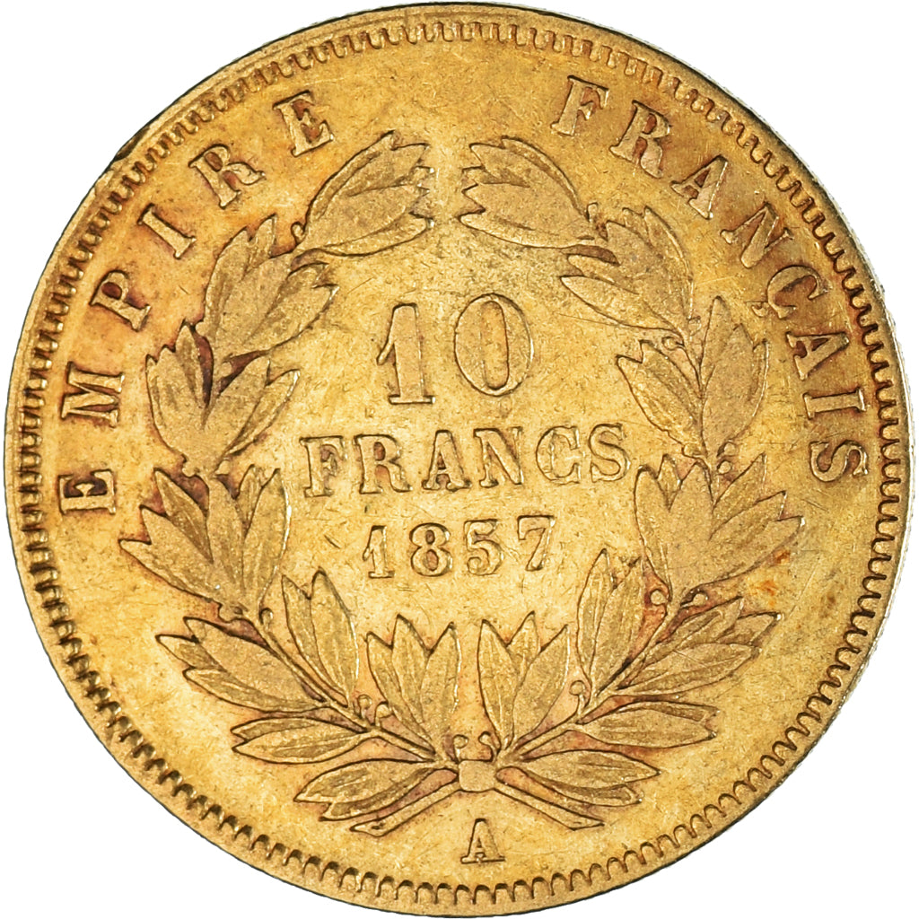 Moneta, Francia, Napoleon III, 10 Francs, 1857, Paris, MB+, Oro