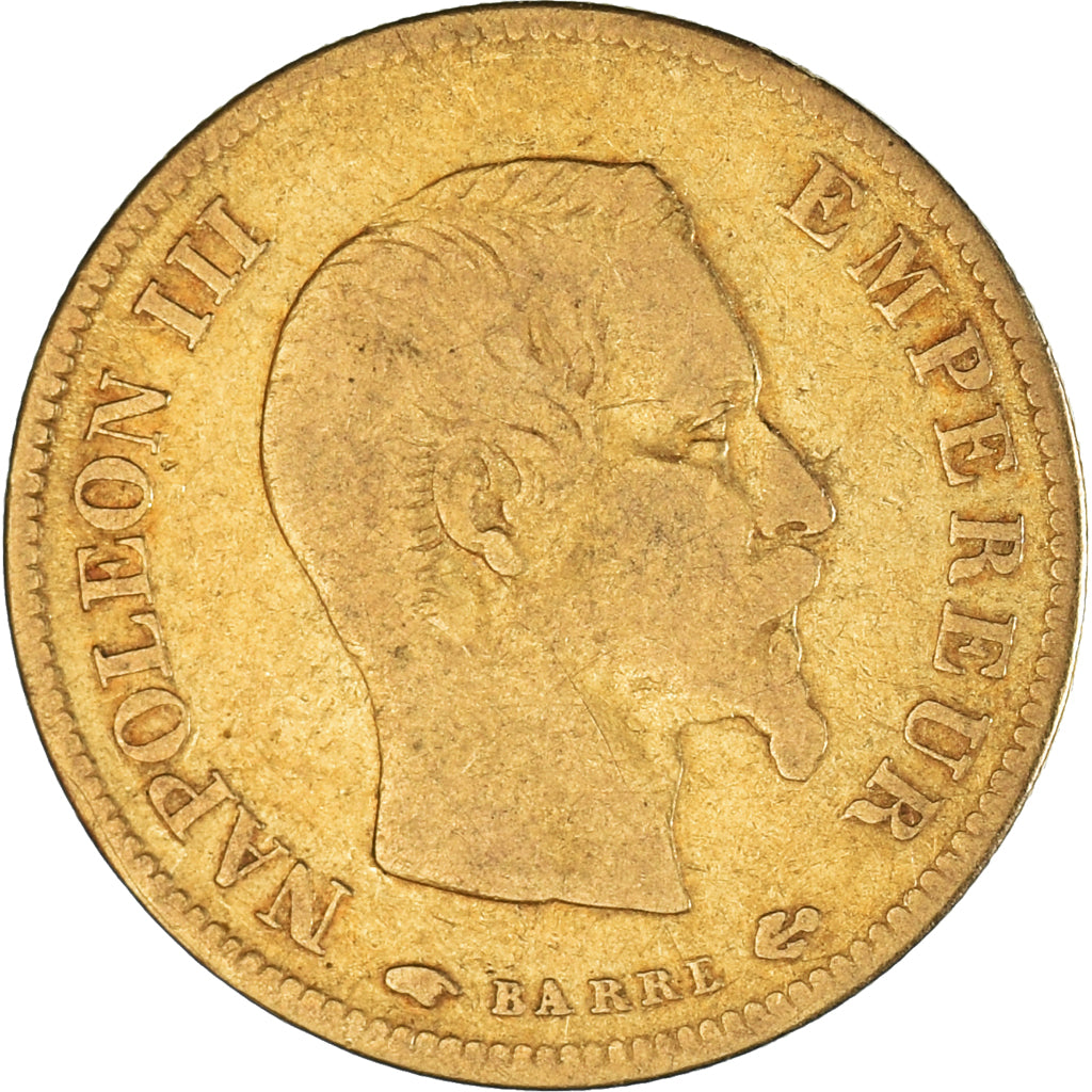 Moneta, Francia, Napoleon III, 10 Francs, 1856, Paris, MB+, Oro, KM:784.3