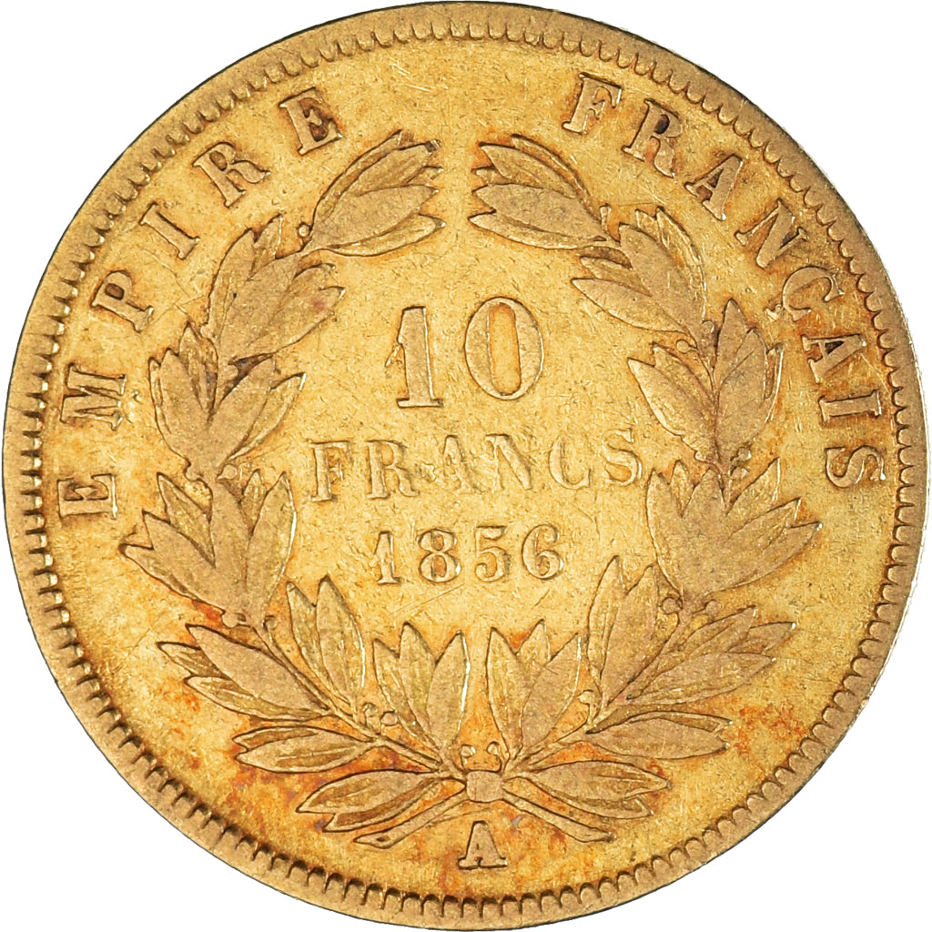 Moneta, Francia, Napoleon III, 10 Francs, 1856, Paris, MB+, Oro, KM:784.3
