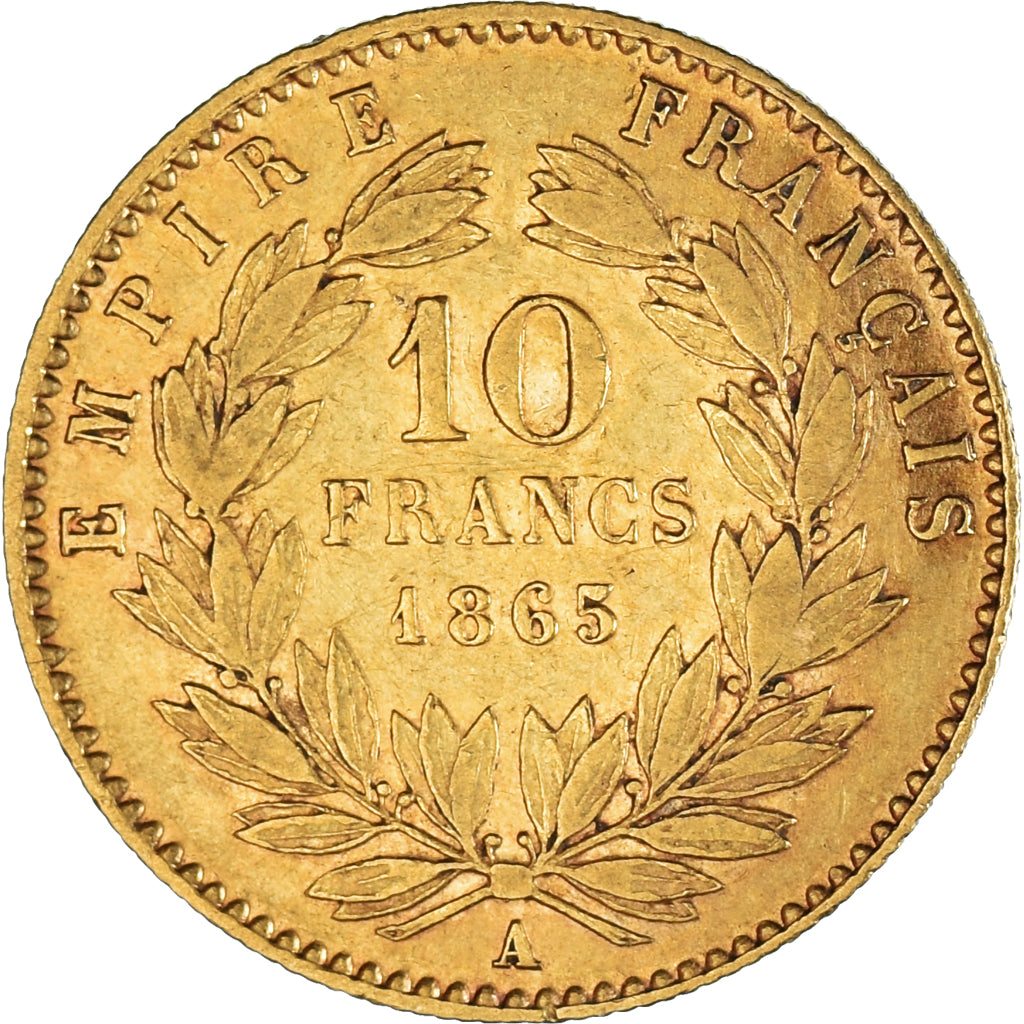 Moneta, Francia, Napoleon III, 10 Francs, 1865, Paris, BB, Oro, KM:800.1