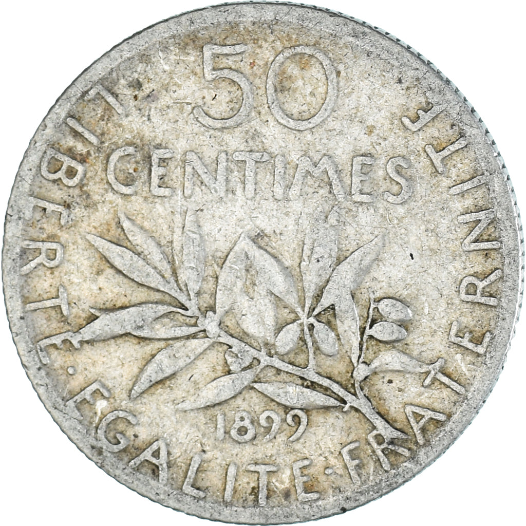 Moneda, Francia, Semeuse, 50 Centimes, 1899, Paris, BC+, Plata, KM:854