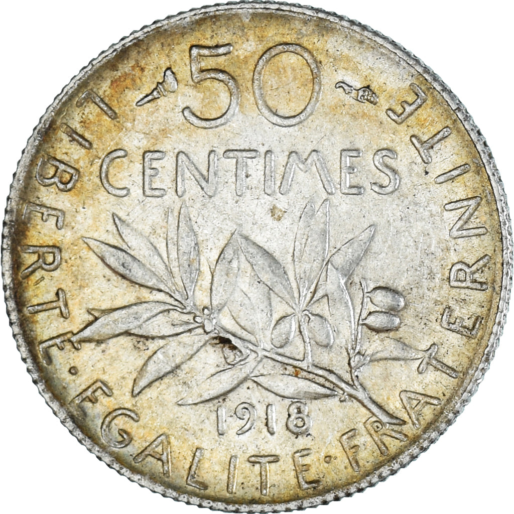 Munten, Frankrijk, Semeuse, 50 Centimes, 1918, Paris, PR+, Zilver, KM:854