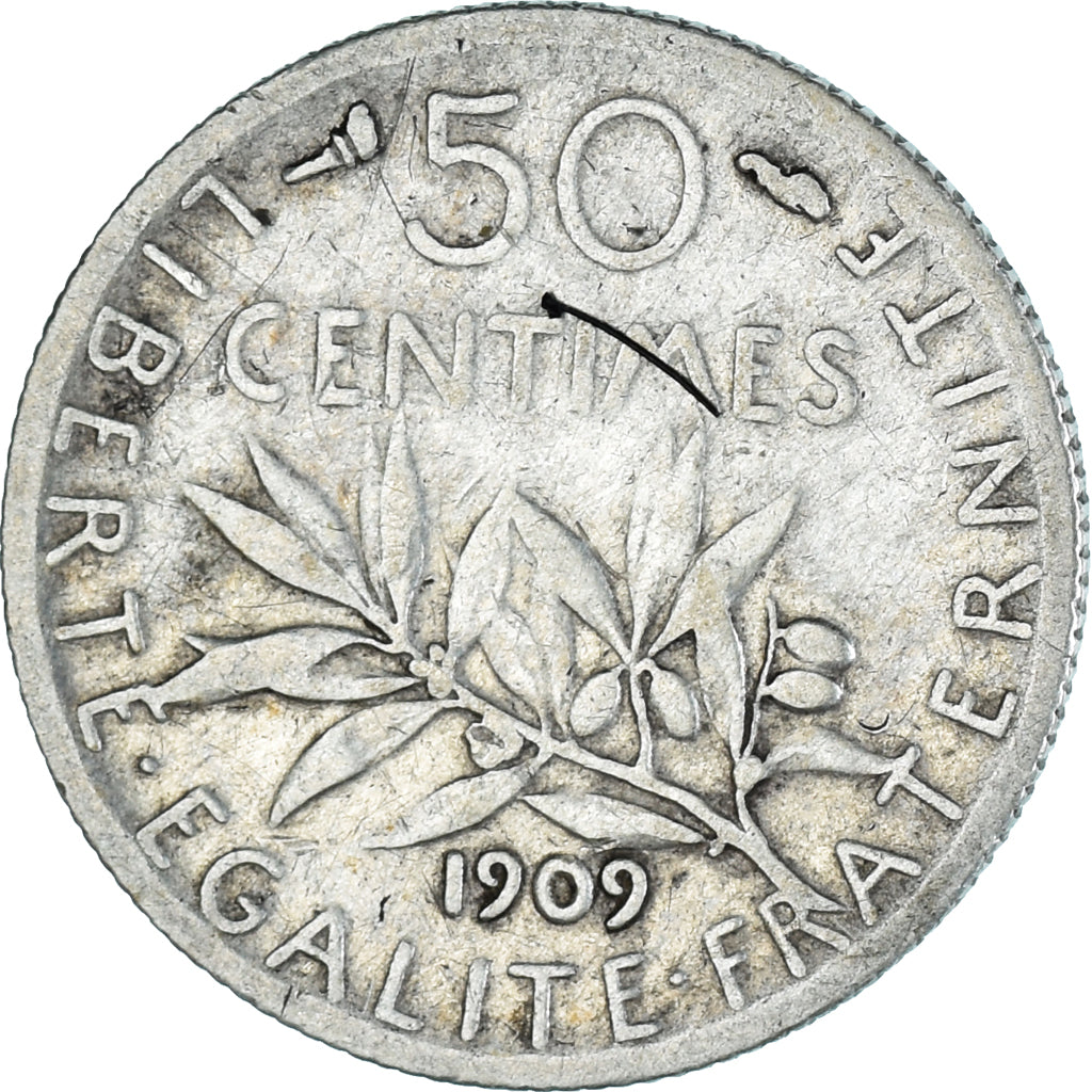 Monnaie, France, Semeuse, 50 Centimes, 1909, Paris, TB+, Argent, KM:854