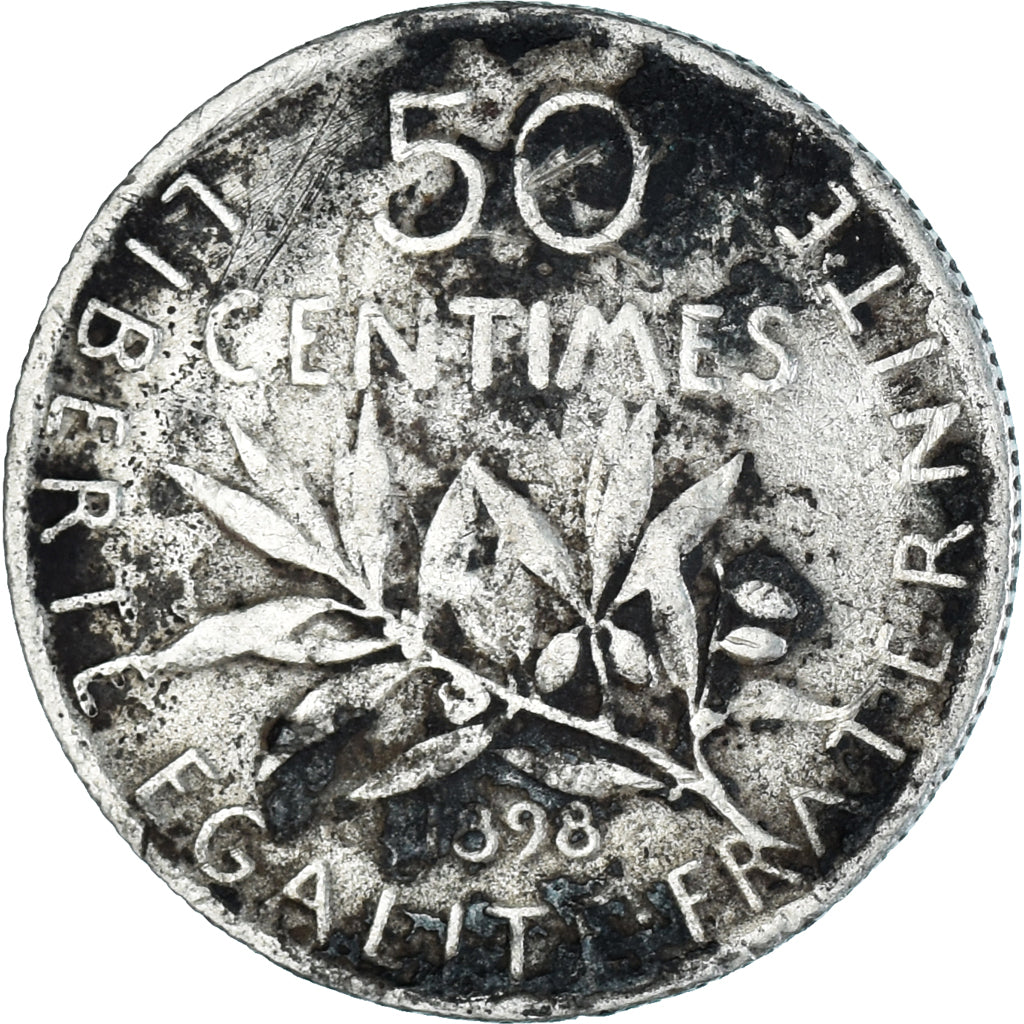 Moneta, Francia, Semeuse, 50 Centimes, 1898, Paris, MB+, Argento, KM:854