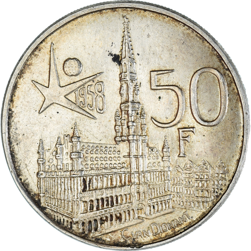 Münze, Belgien, 50 Francs, 50 Frank, 1958, Brussels, SS+, Silber, KM:150.1