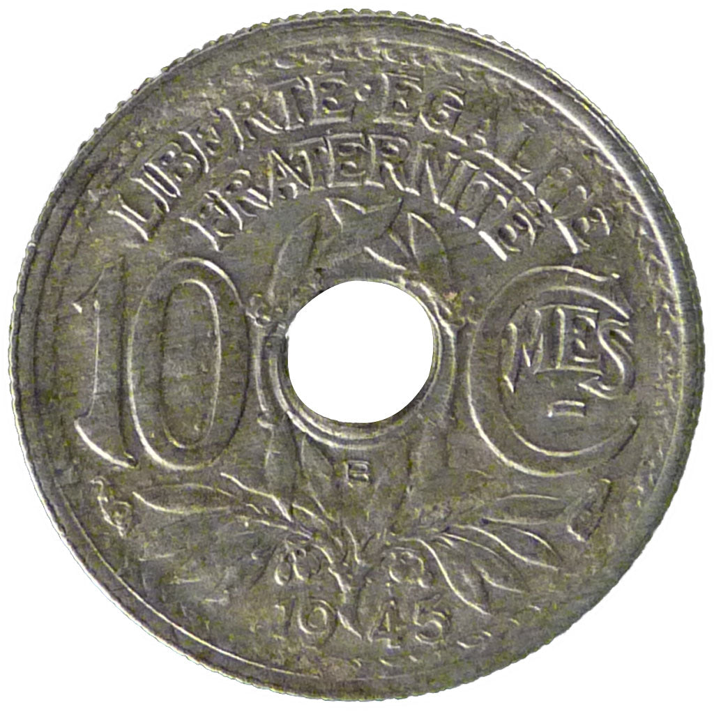 FRANCE, 10 Centimes, 1945, Beaumont le Roger, AU(55-58), Zinc, Gadoury #292,...