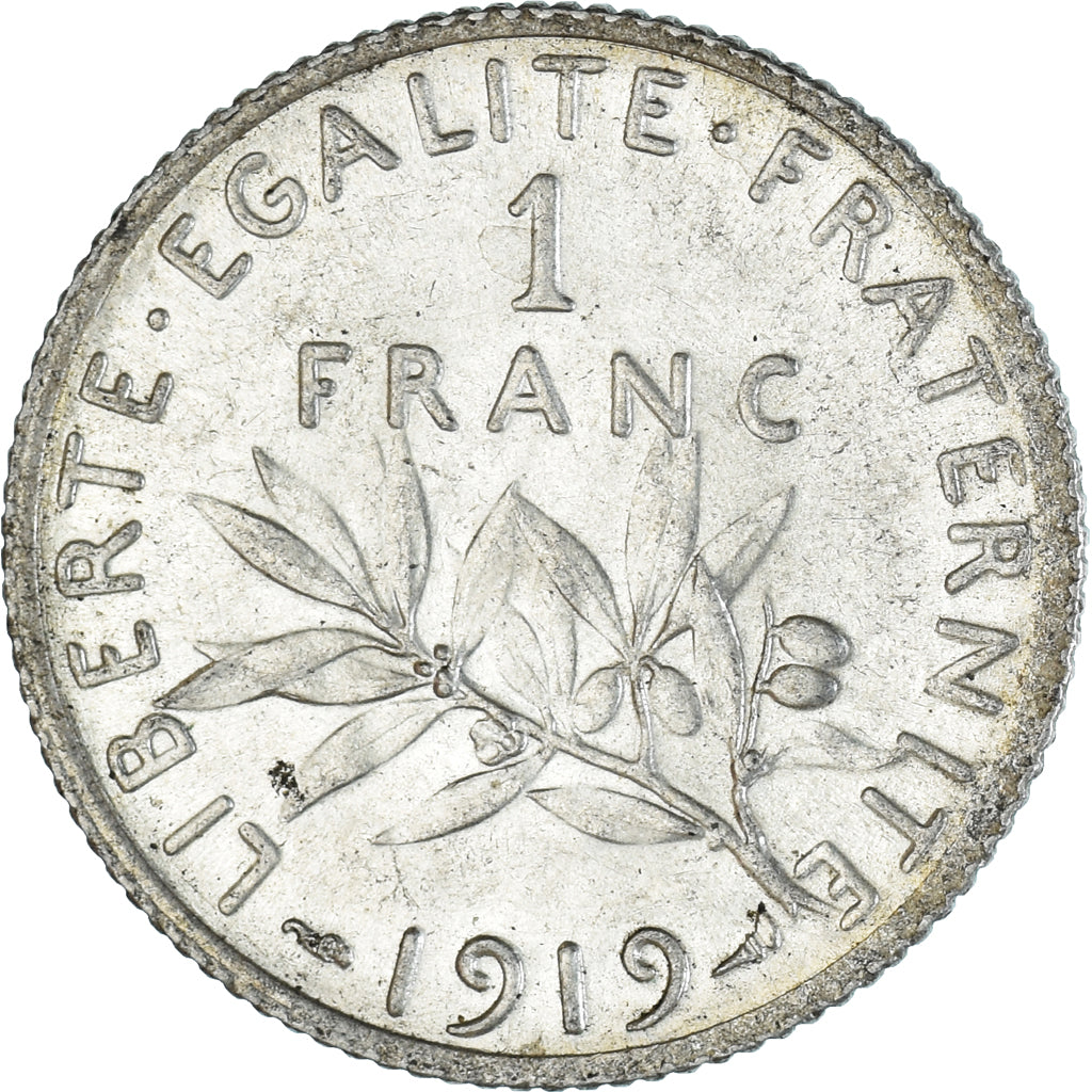 Coin, France, Semeuse, Franc, 1919, Paris, MS(60-62), Silver, KM:844.1