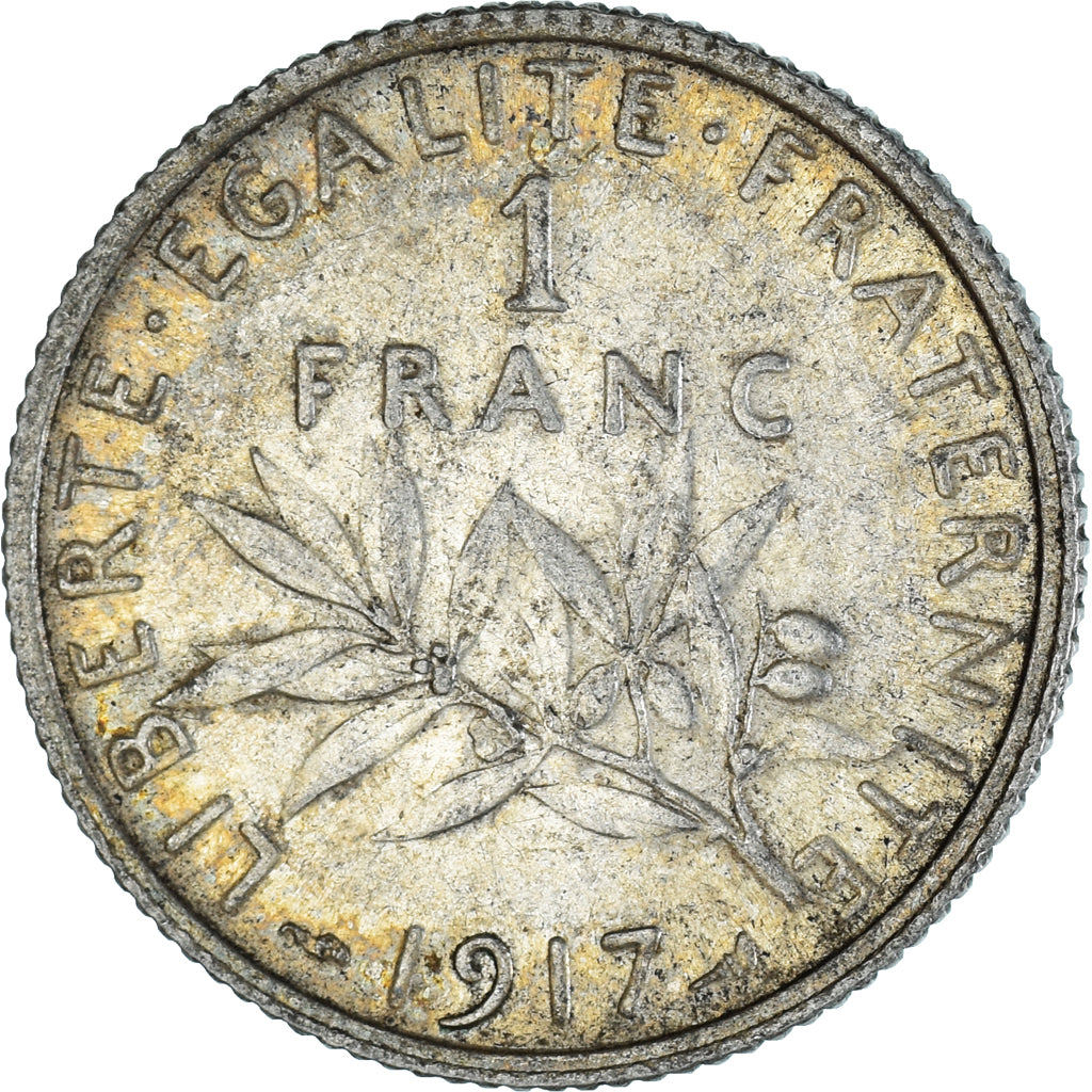 Moneta, Francja, Semeuse, Franc, 1917, Paris, AU(55-58), Srebro, KM:844.1