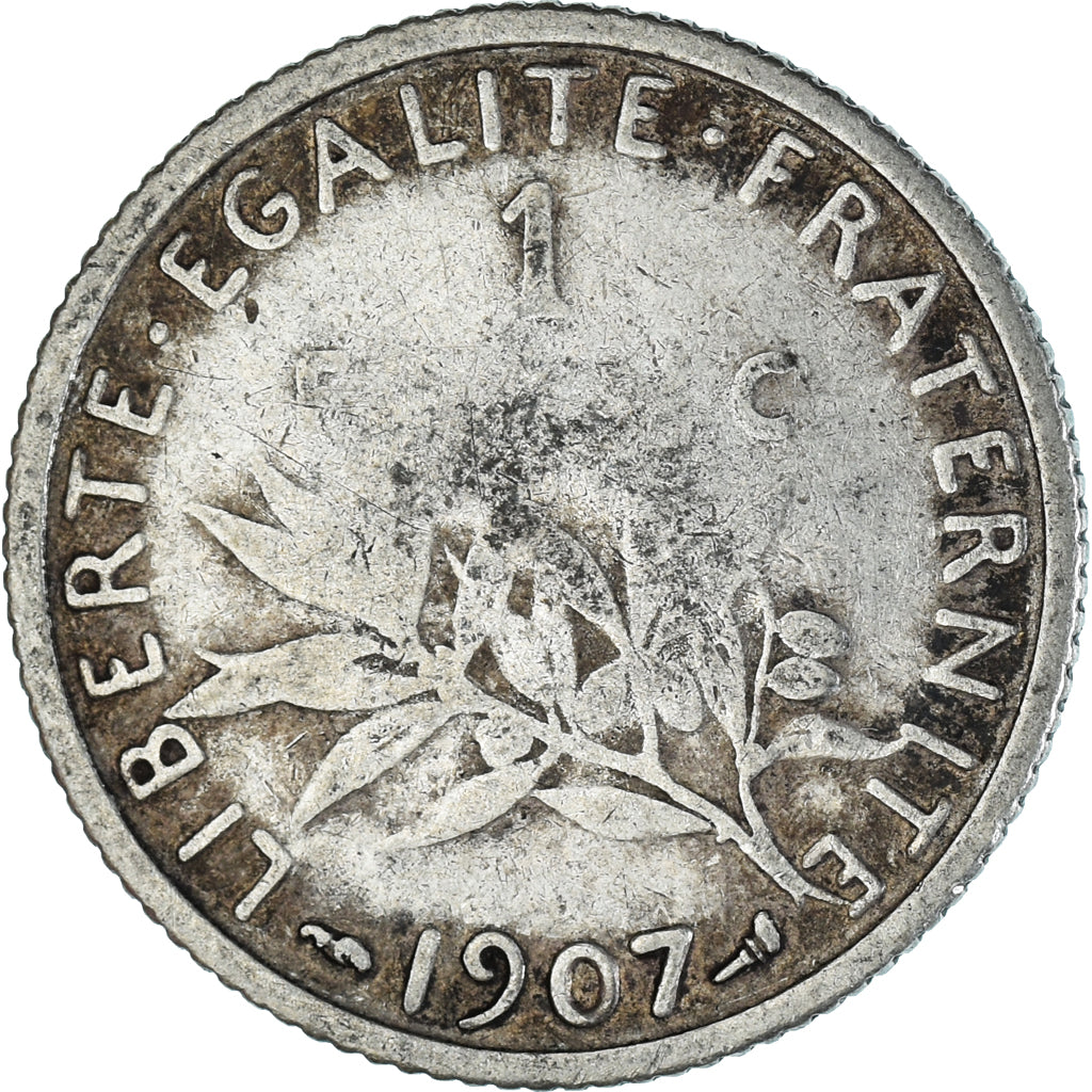 Coin, France, Semeuse, Franc, 1907, Paris, VF(30-35), Silver, KM:844.1