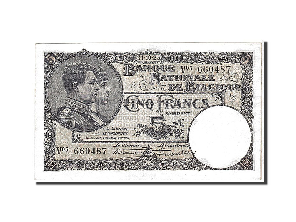 Belgium, 5 Francs, 1925, KM #93, EF(40-45), V05660487