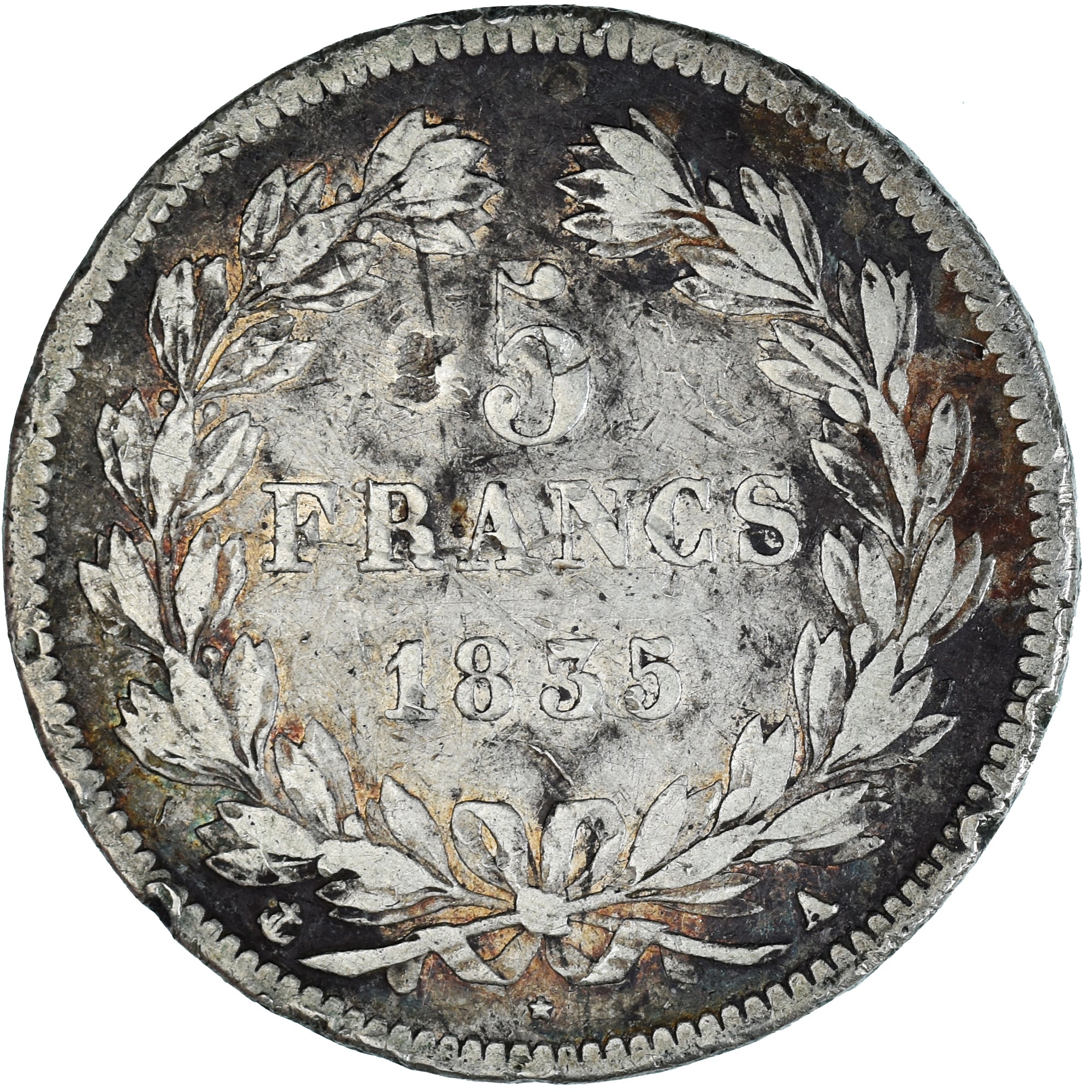Moneda, Francia, Louis-Philippe, 5 Francs, 1835, Paris, BC+, Plata, KM:749.1