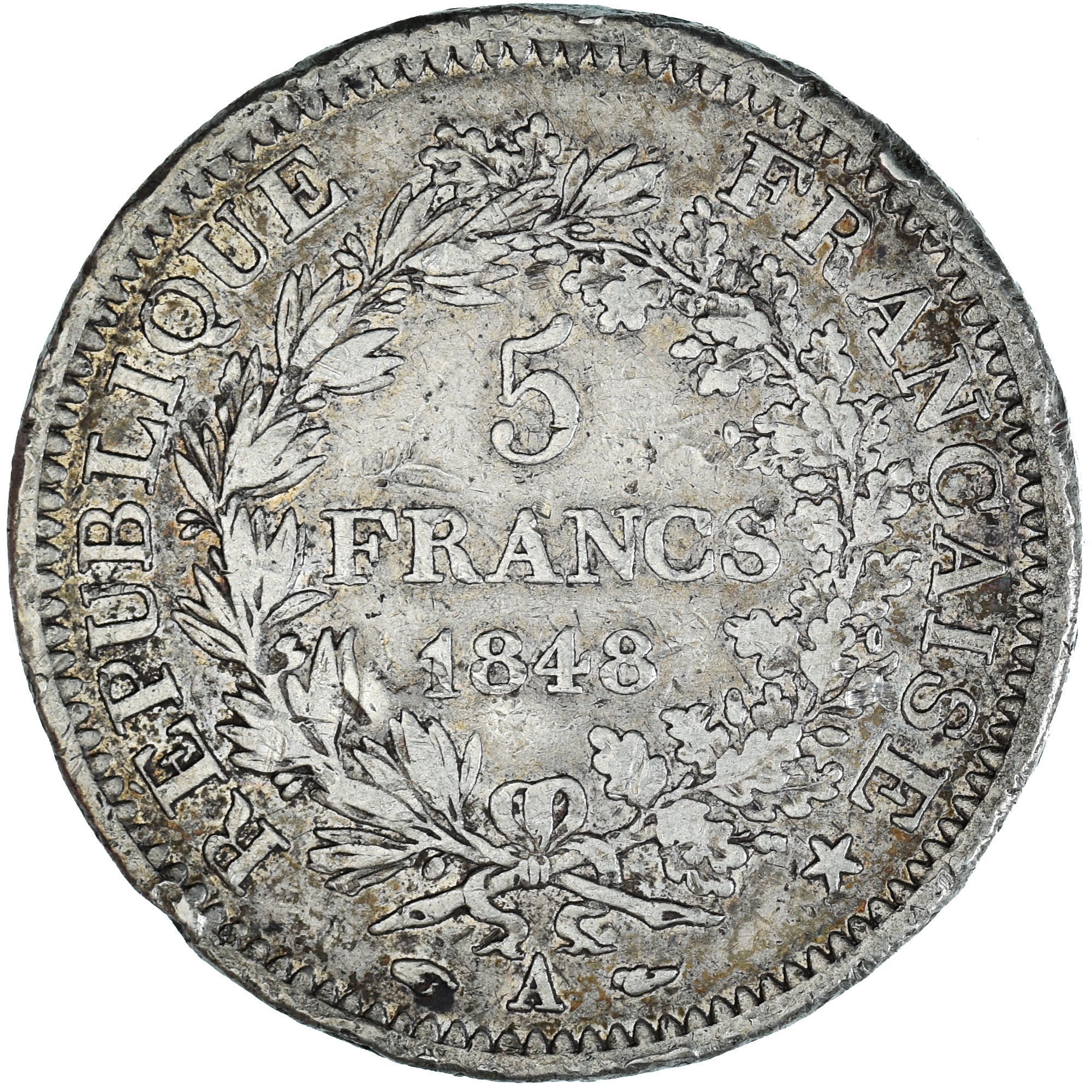 Moneta, Francja, Hercule, 5 Francs, 1848, Paris, VF(30-35), Srebro, KM:756.1