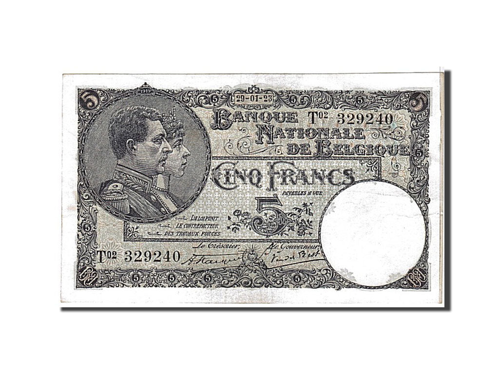 Geldschein, Belgien, 5 Francs, 1923, KM:93, SS