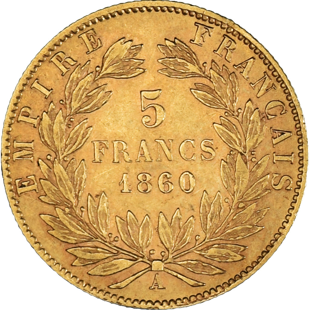 Moneta, Francja, Napoleon III, Napoléon III, 5 Francs, 1860, Paris, AU(50-53)