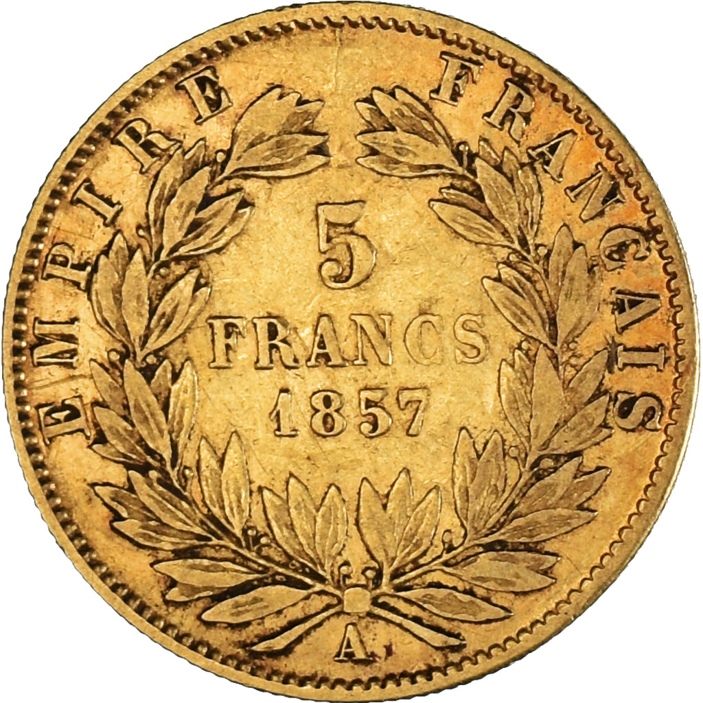 Munten, Frankrijk, Napoleon III, 5 Francs, 1857, Paris, ZF+, Goud, KM:787.1