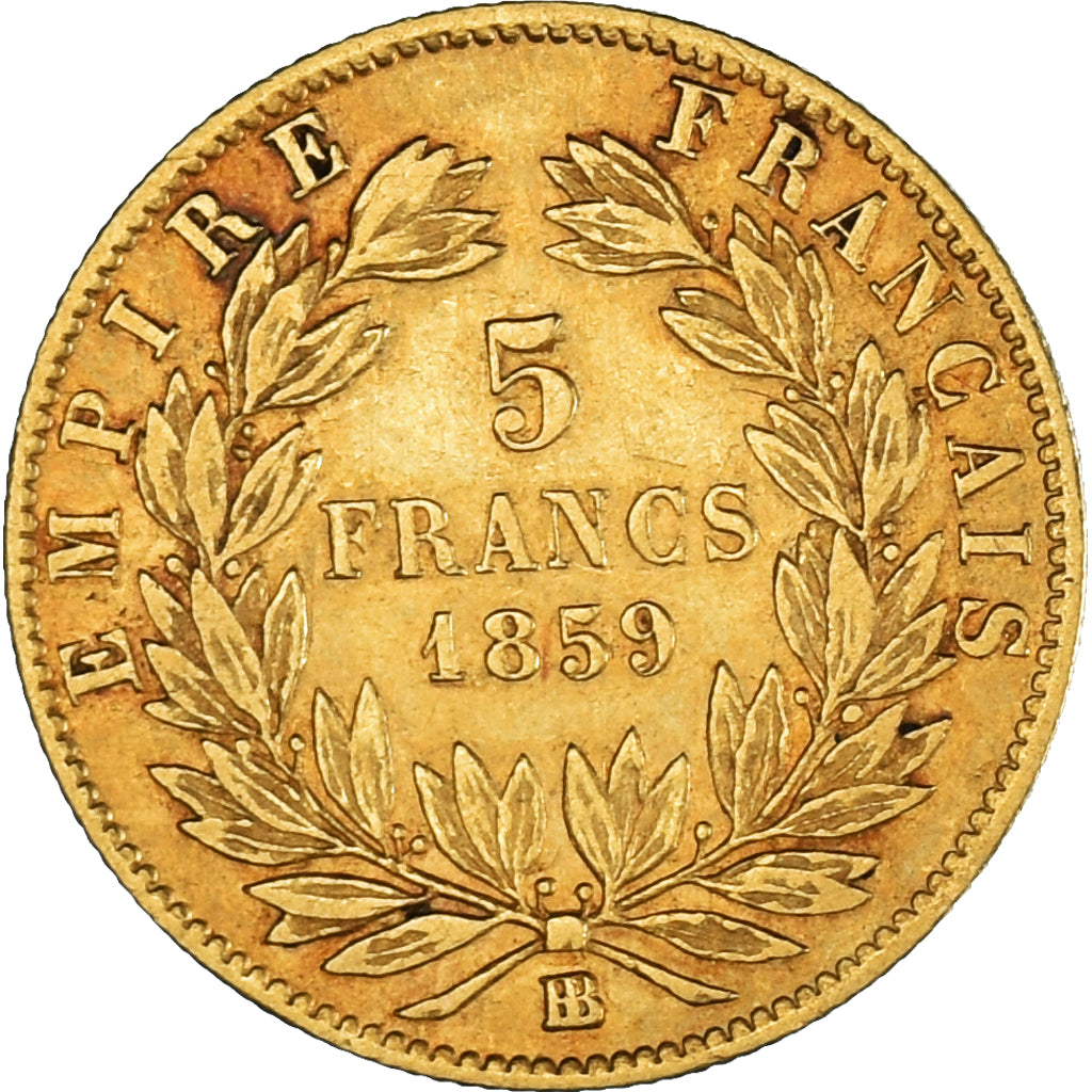 France, Napoleon III, 5 Francs, 1859, Strasbourg, EF(40-45), KM 787.2