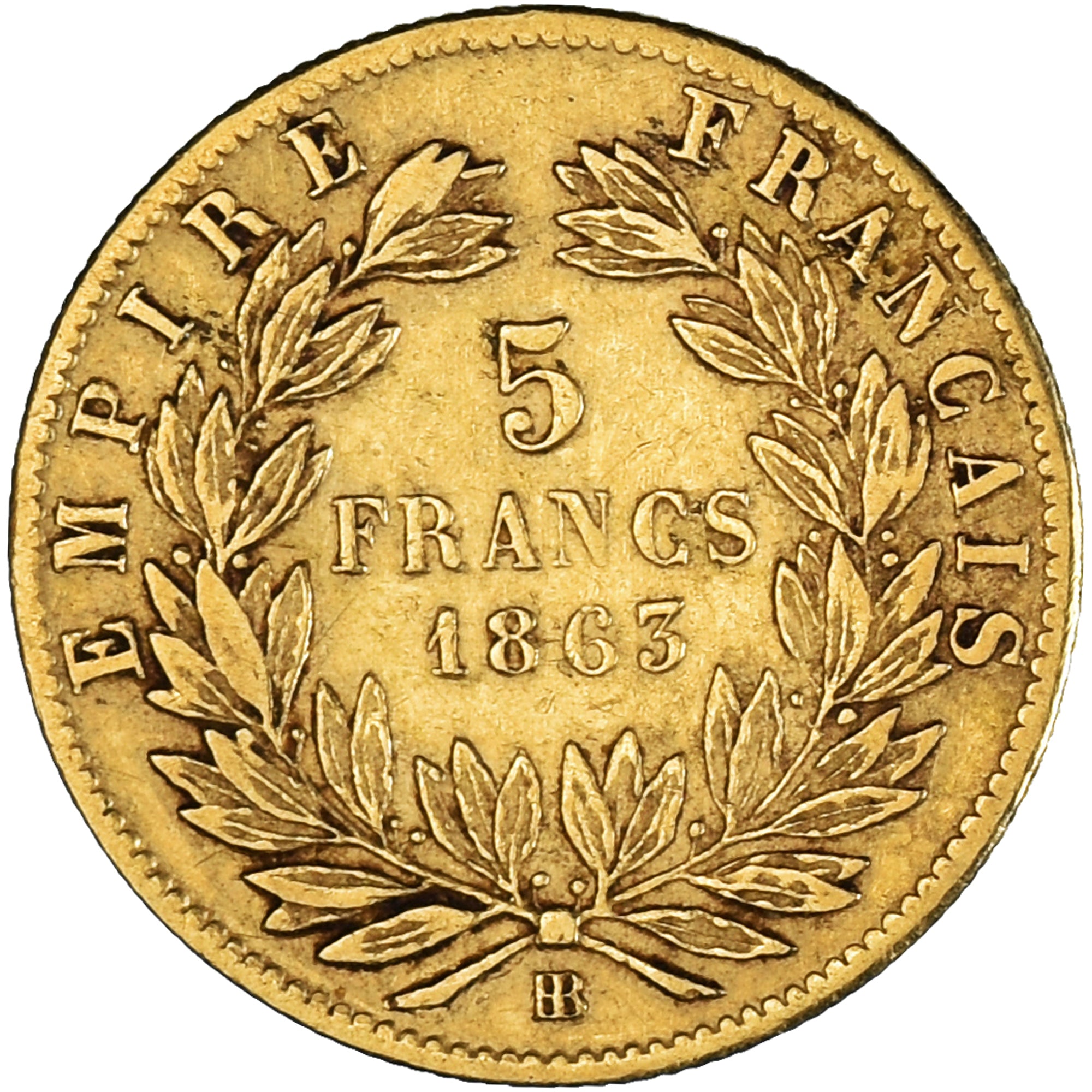 France, Napoleon III, 5 Francs, 1863, Strasbourg, EF(40-45), KM 803.2