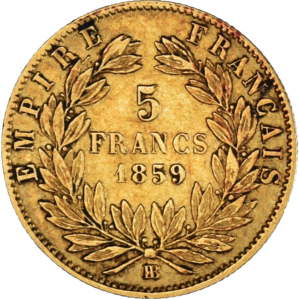 France, Napoleon III, 5 Francs, 1859, Strasbourg, EF(40-45), KM 787.2