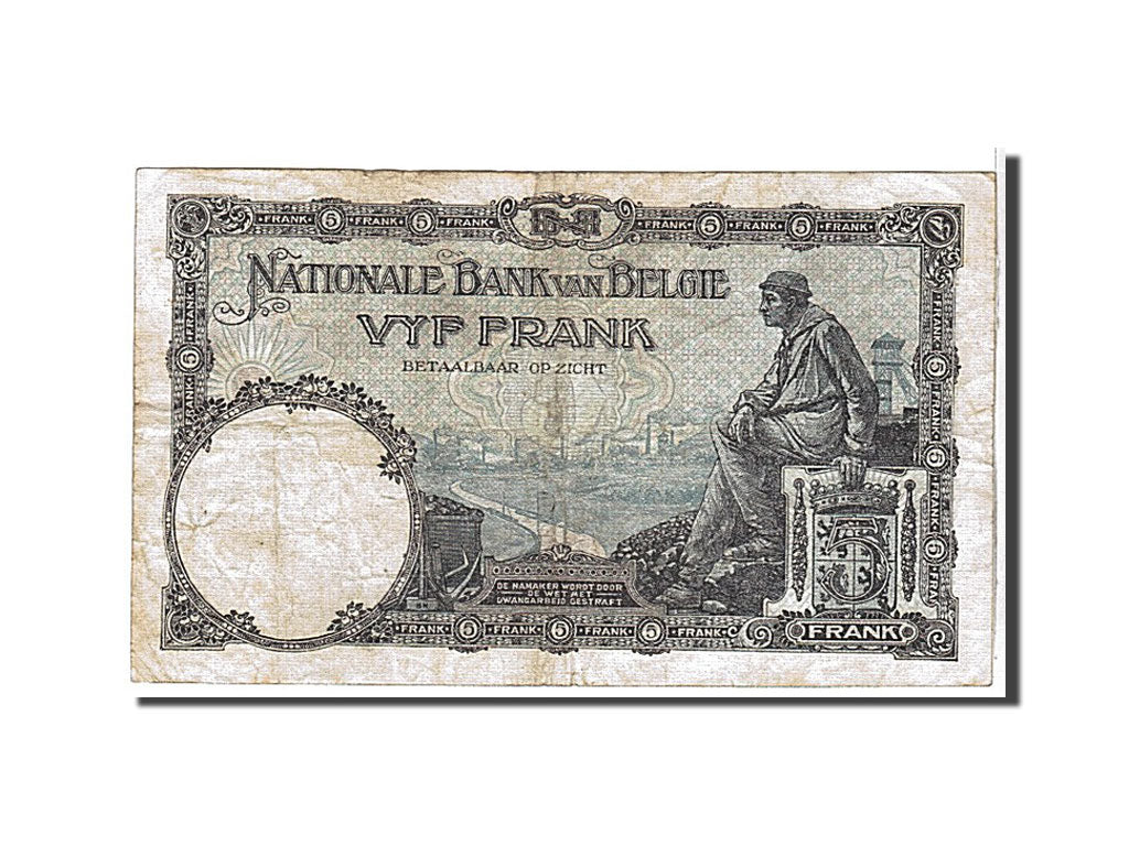 Banknote, Belgium, 5 Francs, 1925, KM:93, VF(20-25)