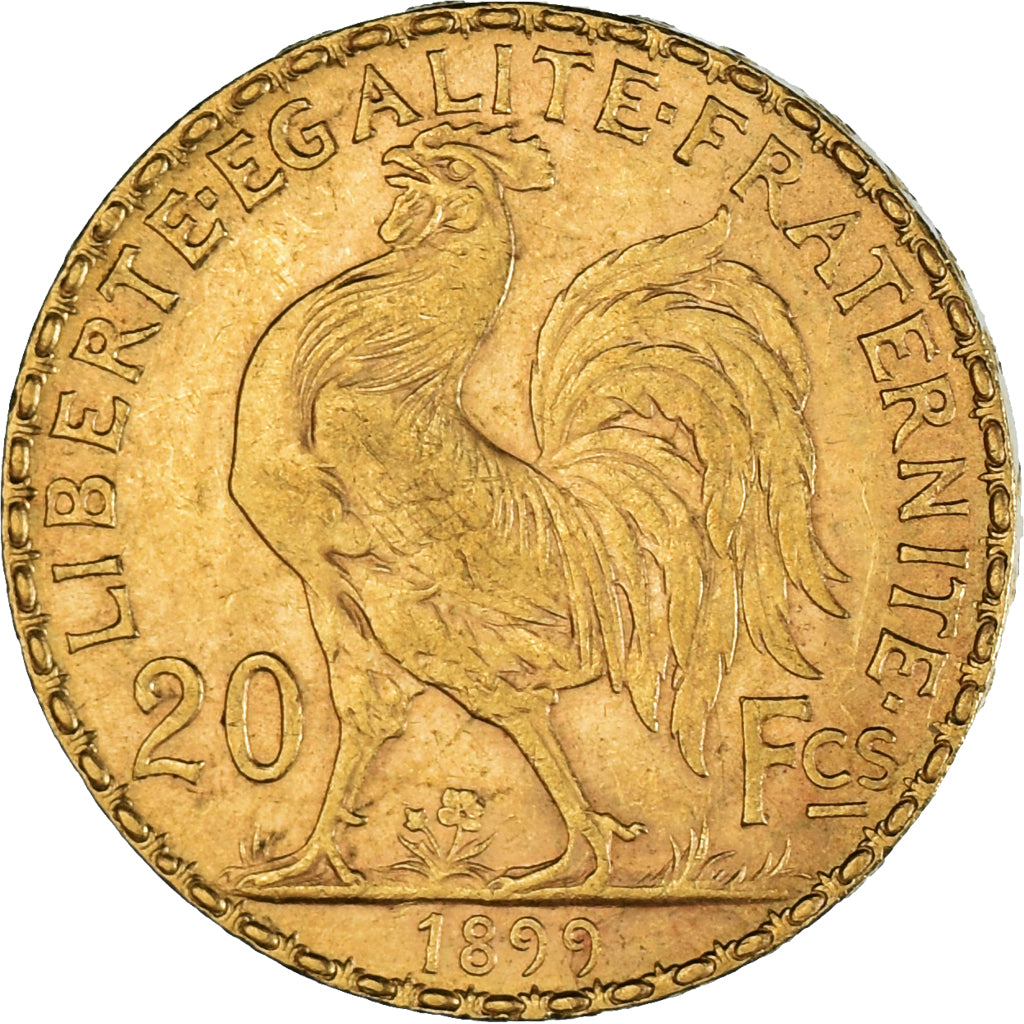 FRANCE, Marianne, 20 Francs, 1899, Paris, KM #847, AU(50-53), Gold, Gadoury...