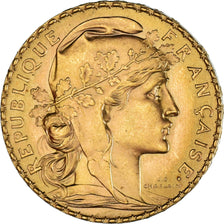 Moneta, Francja, Marianne, 20 Francs, 1908, Paris, AU(55-58), Złoto, KM:857