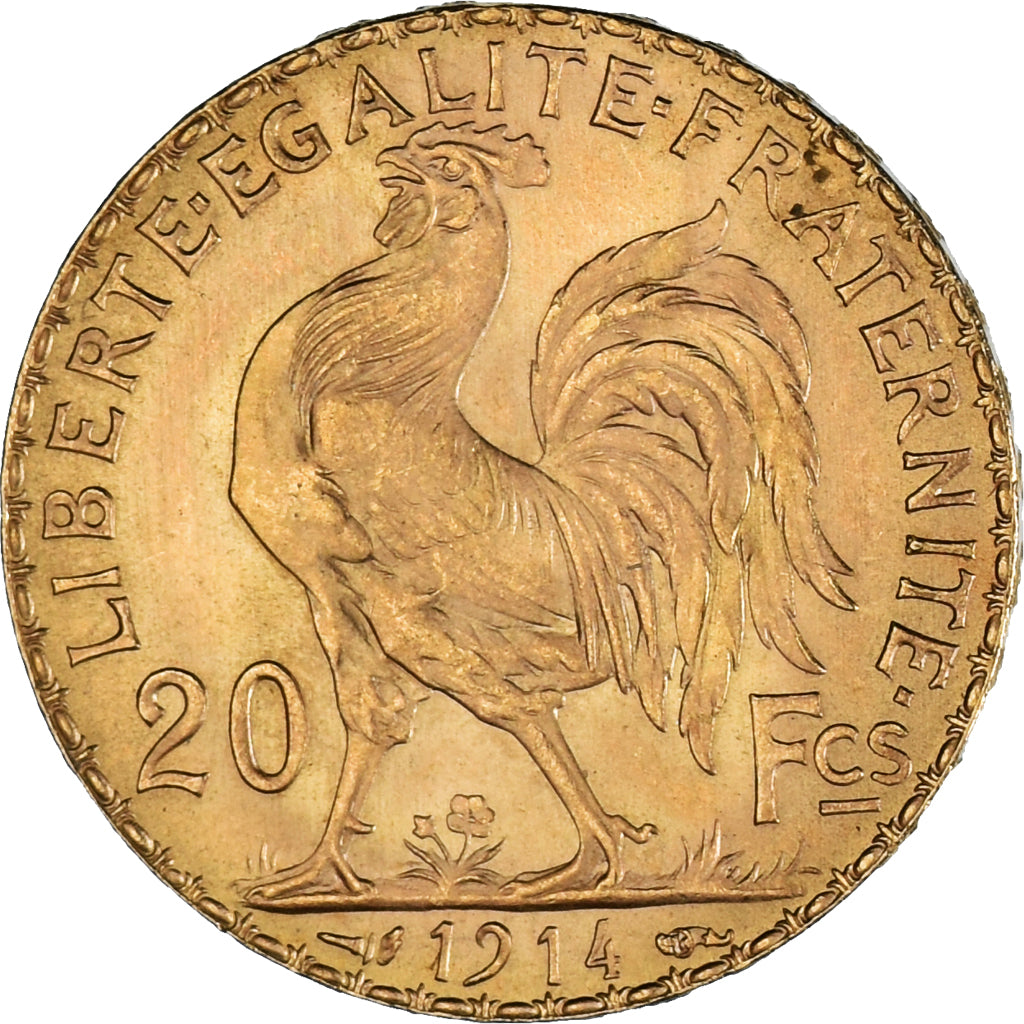 Moneta, Francja, Marianne, 20 Francs, 1914, Paris, AU(55-58), Złoto, KM:857