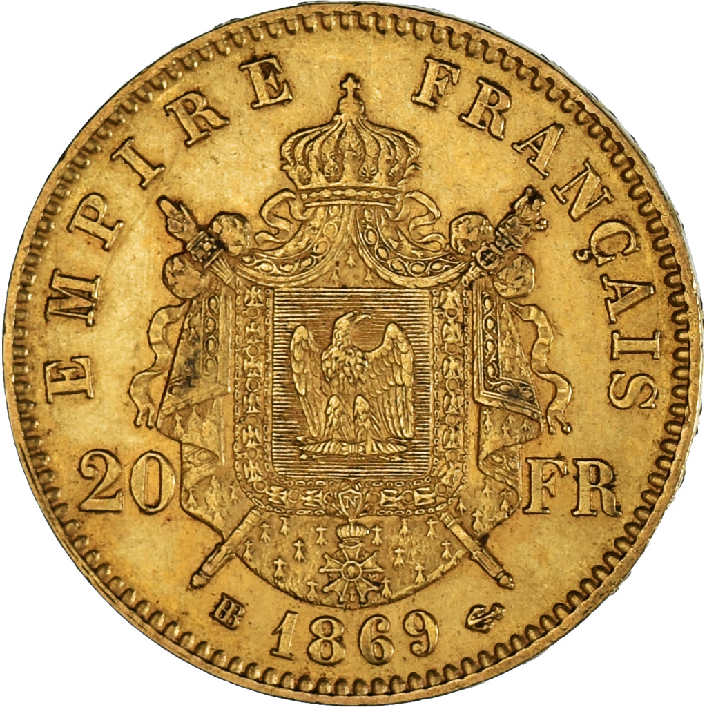 Moneta, Francia, Napoleon III, Napoléon III, 20 Francs, 1869, Strasbourg, SPL-