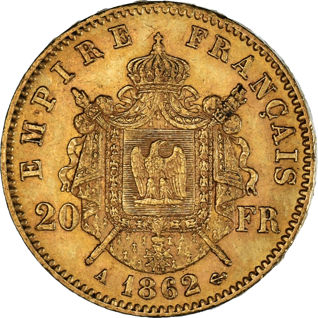 Moneta, Francja, Napoleon III, 20 Francs, 1862, Paris, AU(50-53), Złoto