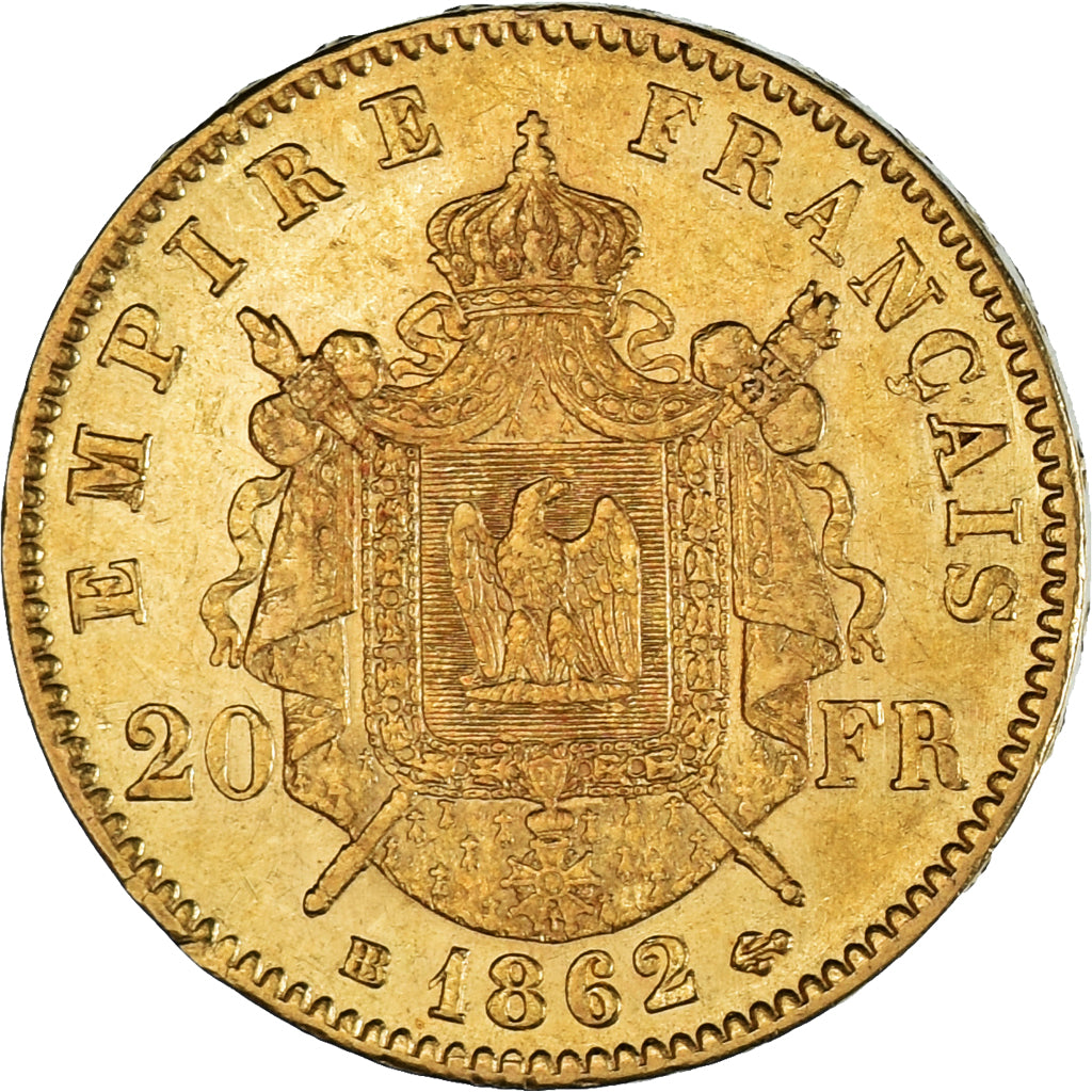Francia, Napoleon III, 20 Francs, 1862, Strasbourg, EBC, Oro, KM 801.2